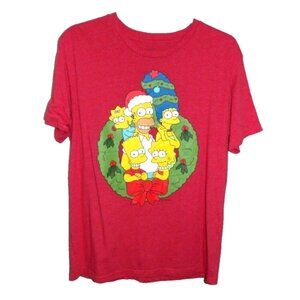 THE SIMPSONS Matt Groening Christmas red lightweight T Shirt men's size L